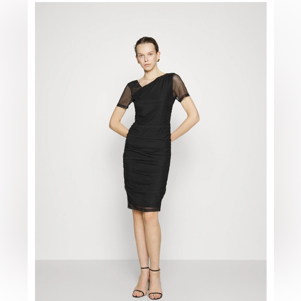 DKNY Ruched Thule overlay dress- worn about 2-3 times